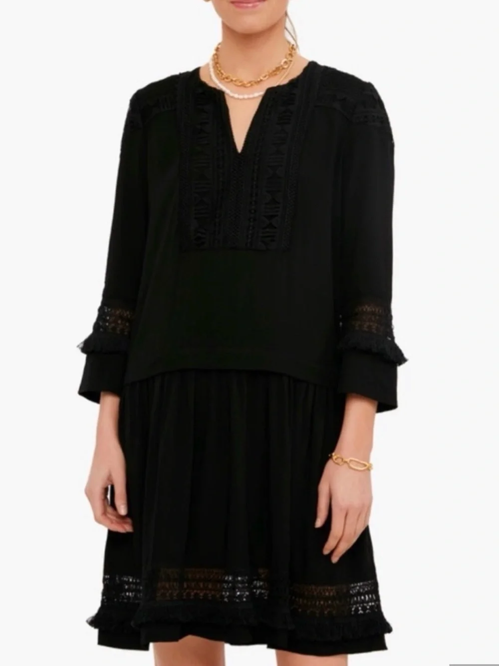 Tuckernuck Black Dress Pippa Fringe Lace Sz Medium 🖤
